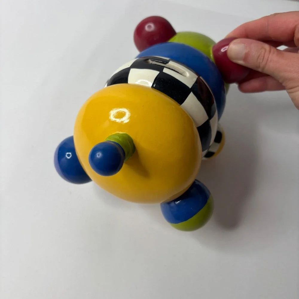 Postmodern Memphis Style Ceramic Piggy Bank Colorful Checkerboard Geometric Pig
